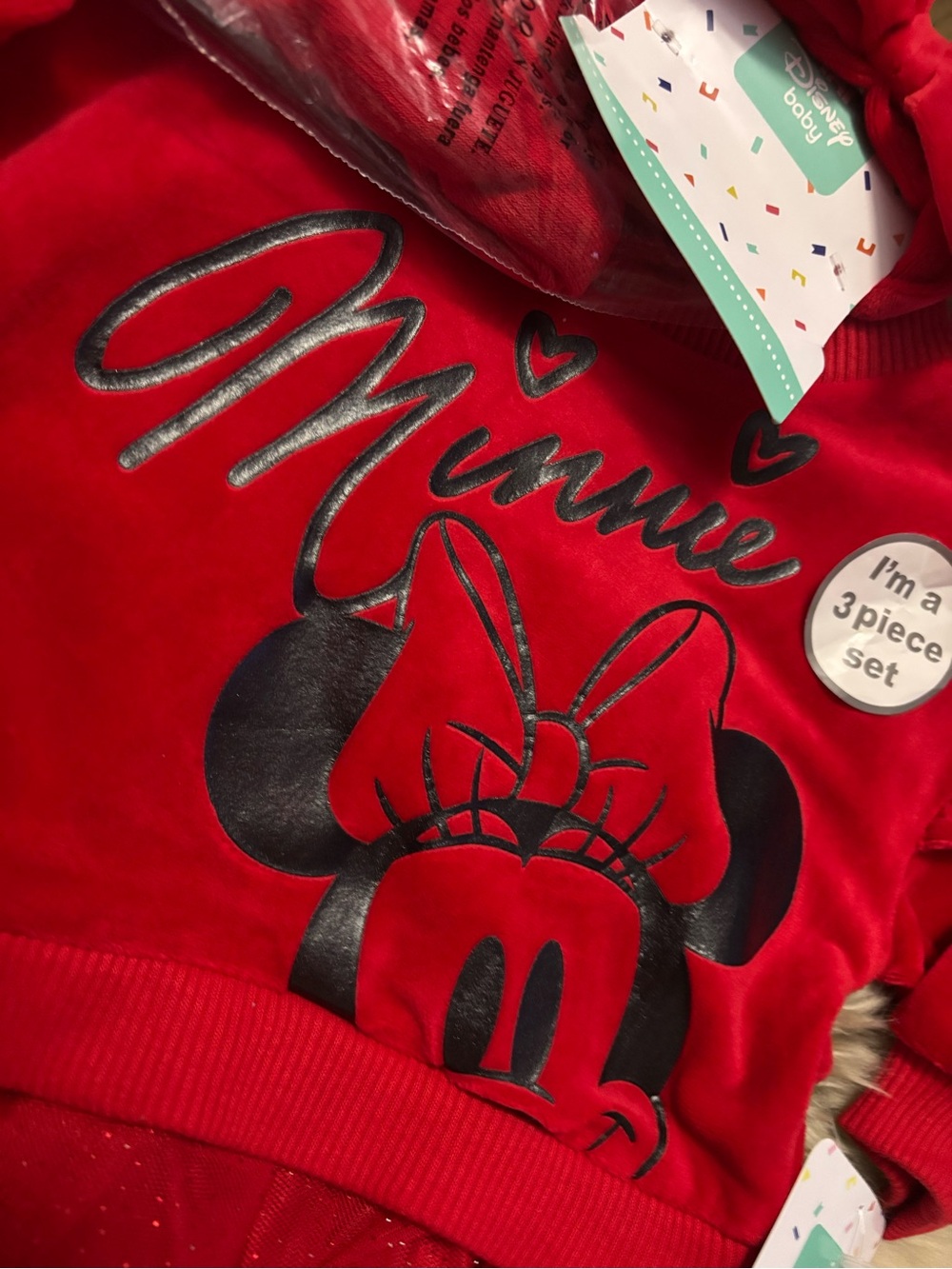 Disney Minnie Mouse Baby Girl Red Dress 3 Piece Set Size 3-6M - Picture 2 of 9